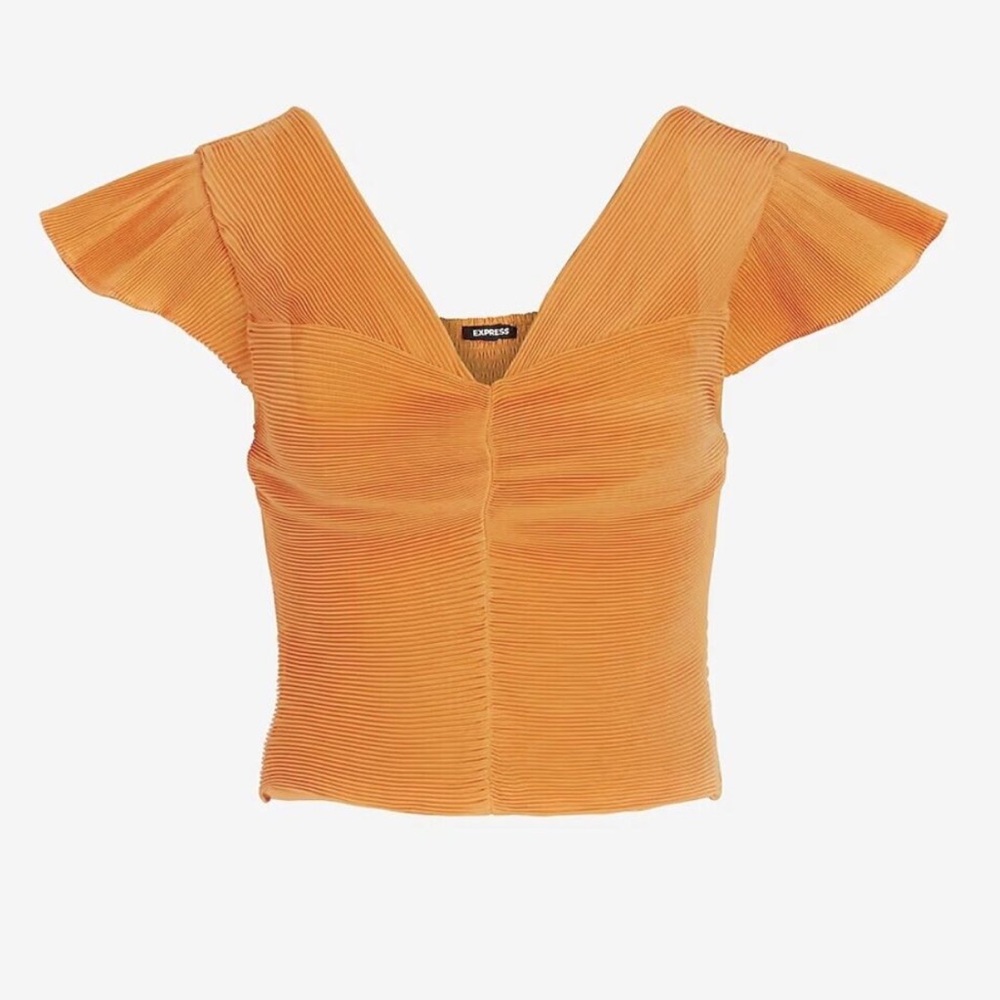 Express Women's pleated Orange V-Neck Top